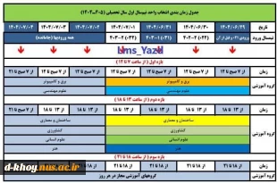 جدول زمان‌بندی انتخاب واحد و حذف و اضافه نیمسال اول سال تحصیلی 05-1404
 معاونت آموزشی دانشگاه ملی مهارت استان آذربایجان غربی
 2